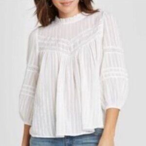 Universal Thread White Boho Cottage 3/4 Sleeve Blouse XL NWT Lace Ruffles